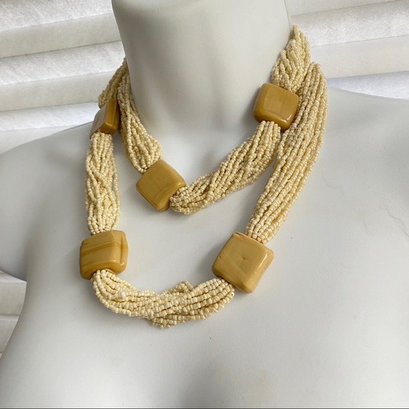 Cream Seed Bead Multi-Strand Chunky Necklace - Picture 1 of 7